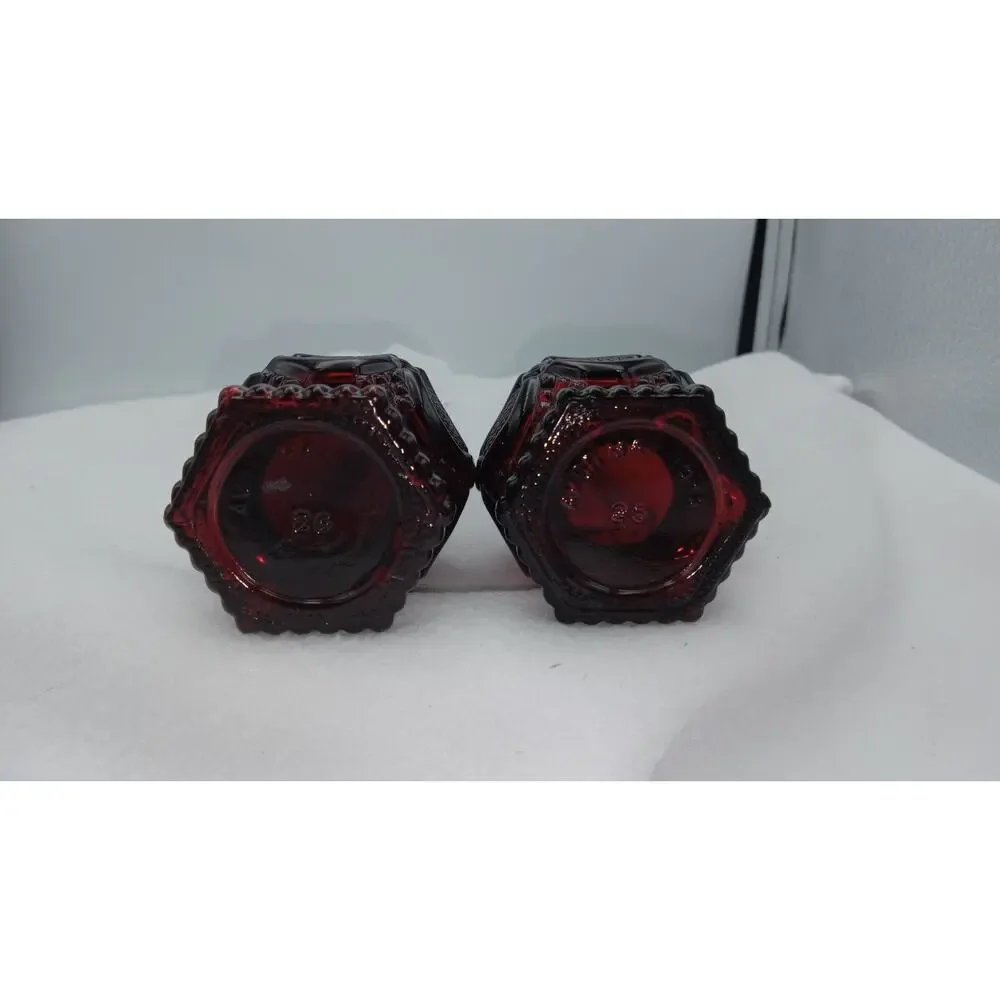 AVON Cape Cod Red Glass Salt &‎ Pepper/Talcom Powder Shakers May 1978 *READ*